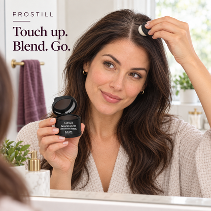 Woman applying temporary root touch-up powder