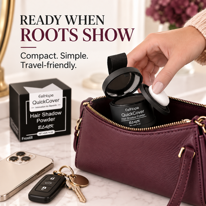 QuickCover root touch-up powder in a handbag